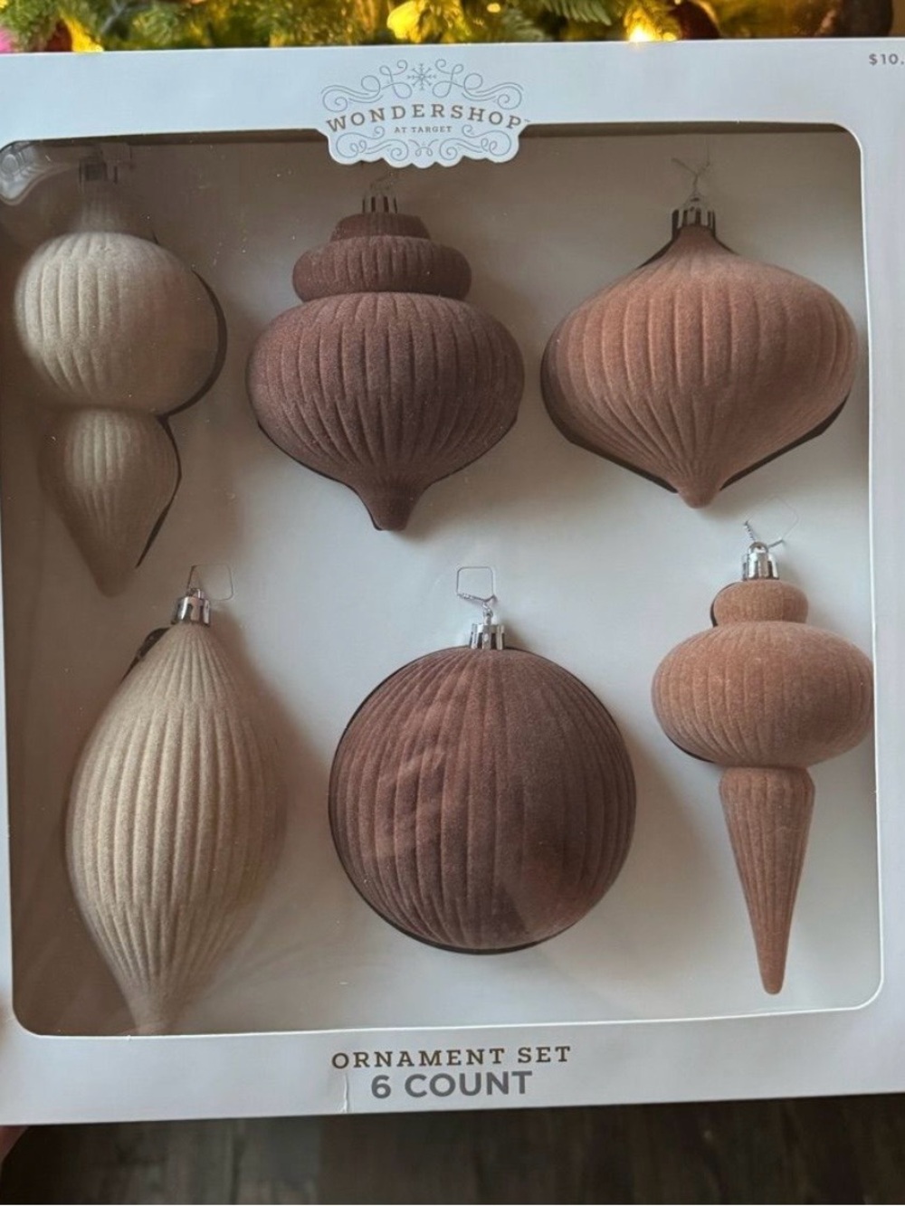 Wondershop Velvet Matte Ornament Set in Beige Tan Brown - 6 Pack